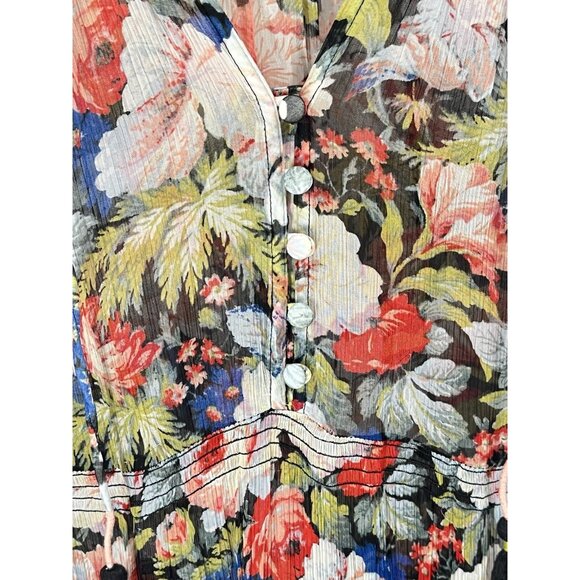 Anthropologie Marias Printed Chiffon Maxi Dress Floral Long Sleeve Sheer Sz L - Picture 6 of 7